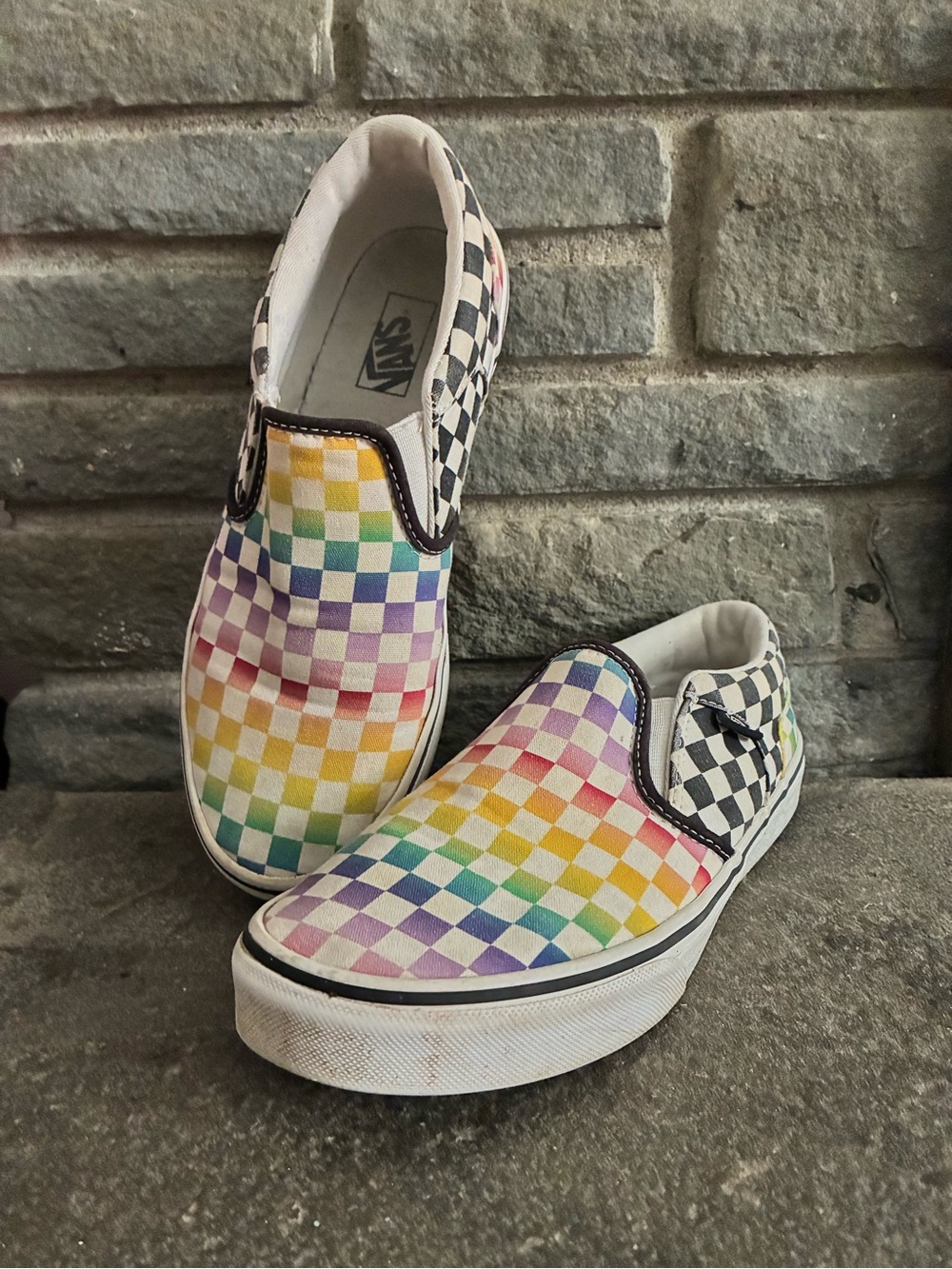Vans Rainbow Checkerboard Slip-On Sneakers Missy Size 6